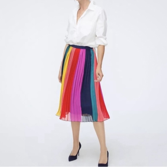 J. Crew Sunburst Pleated Midi Skirt in Rainbow Colorblock - Size 6 New With Tag - Picture 2 of 12
